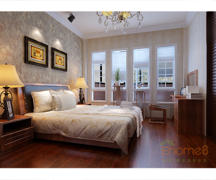 大城小院主人房原木床鋪裝修效果圖2