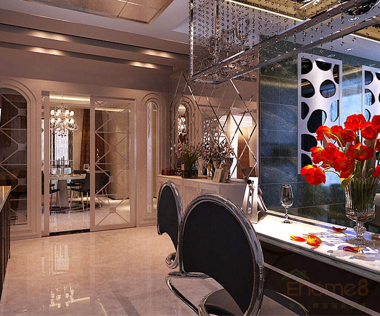 現代氣息餐廳純銀色裝修效果圖