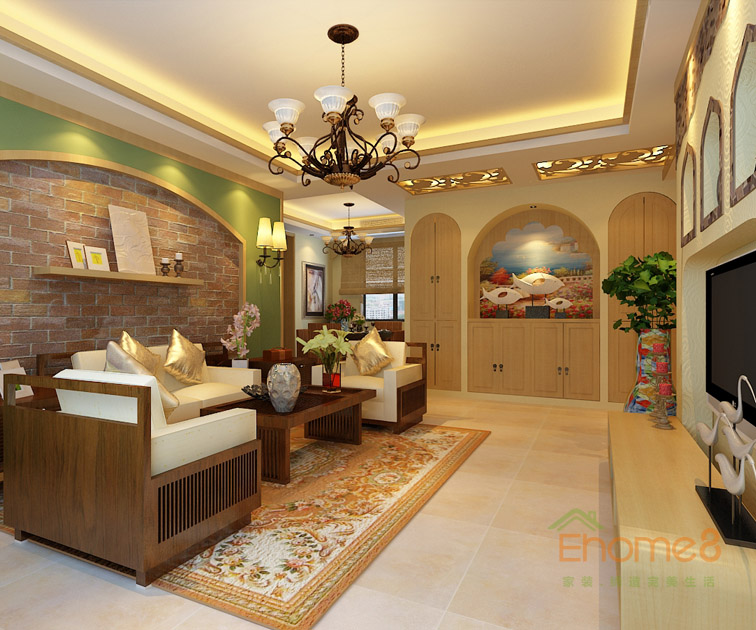 東南亞風情客廳側面裝修效果圖