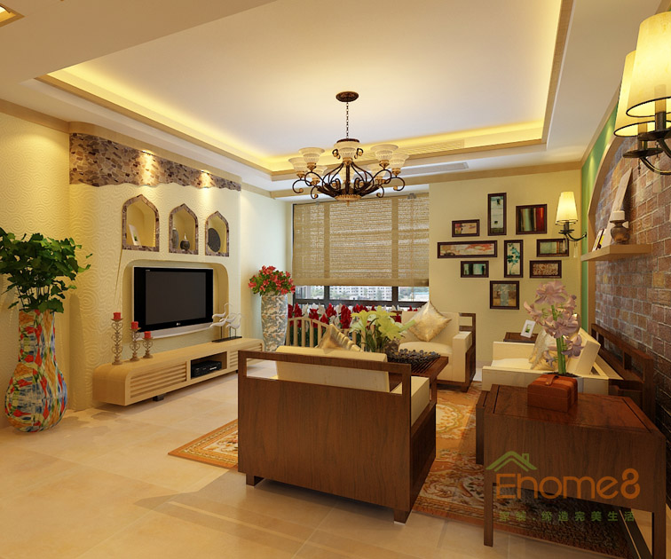 東南亞風情客廳全景裝修效果圖