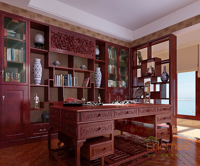 東郡99平米三房一廳中式大氣書房裝修效果圖3