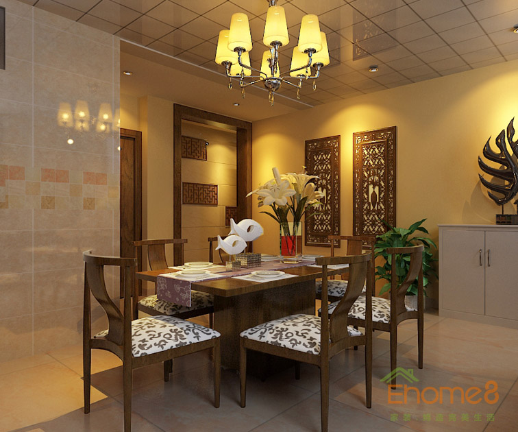 鳳起新都62平米田園風(fēng)格黃色小調(diào)餐廳裝修效果圖1