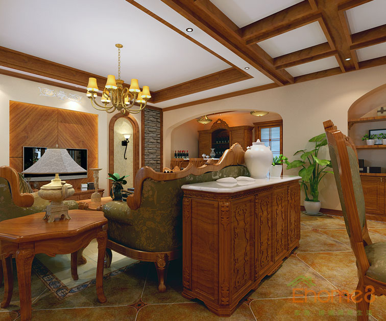 富力花都躍層135平米法式風格客廳裝修效果圖1