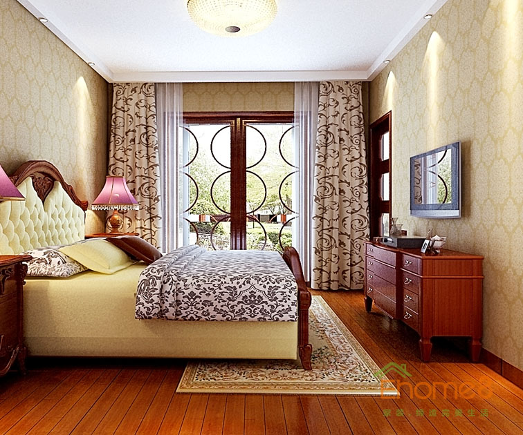 兩房一廳78㎡田園風格臥室裝修效果圖1