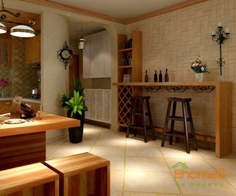 122㎡三房一廳東南亞風(fēng)格餐廳吧臺(tái)裝修平面圖