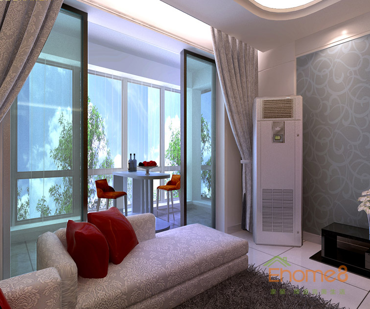 68㎡兩房一廳現(xiàn)代簡約風(fēng)格陽臺裝修效果圖1