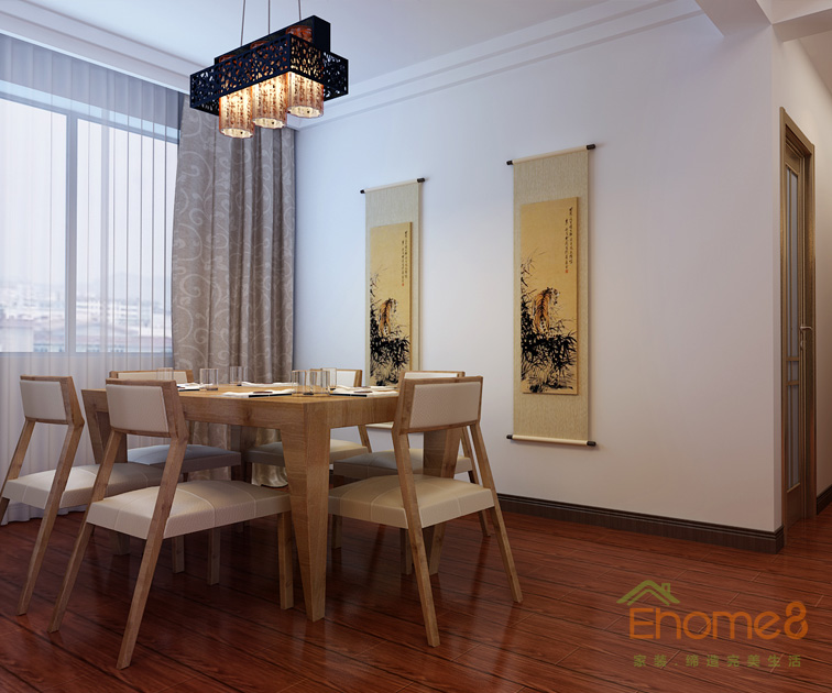 93㎡三房一廳中式風格餐廳裝修效果圖1