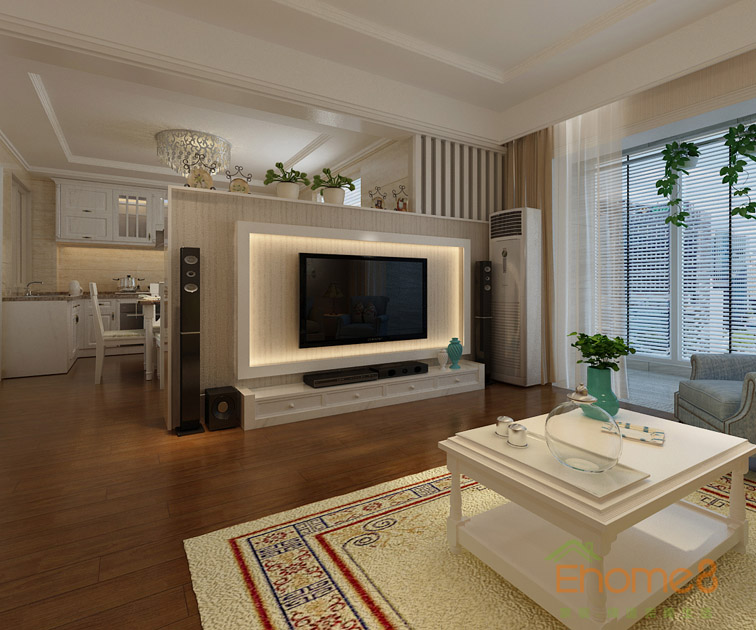 73㎡兩房一廳田園風(fēng)格客廳電視裝修效果圖12