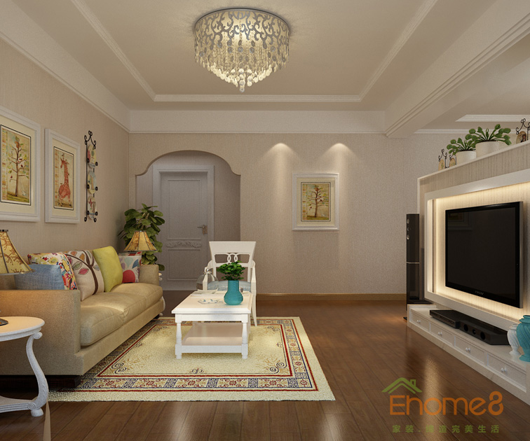 73㎡兩房一廳田園風(fēng)格客廳全景裝修效果圖1