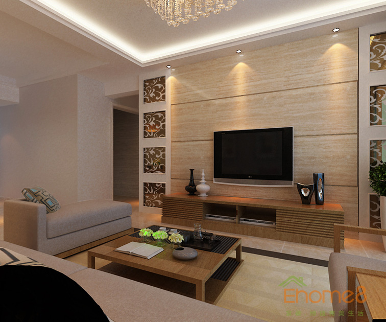 67㎡兩房一廳法式風格客廳電視墻裝修效果圖1693