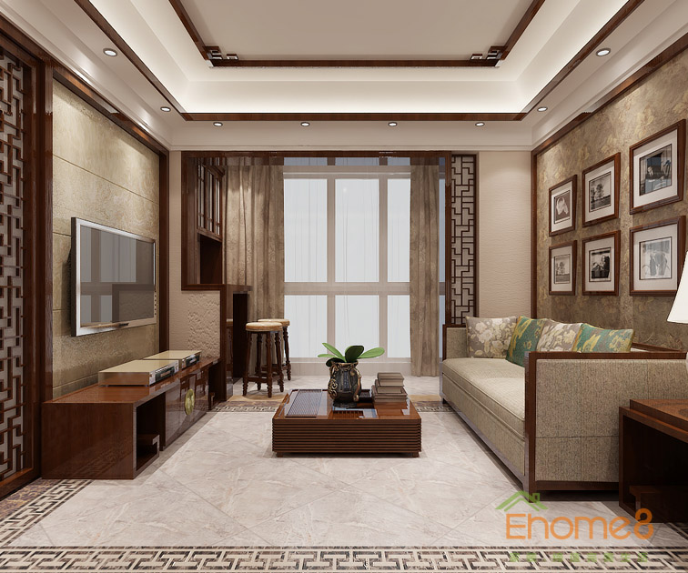 37㎡小戶型中式風格客廳裝修效果圖1133