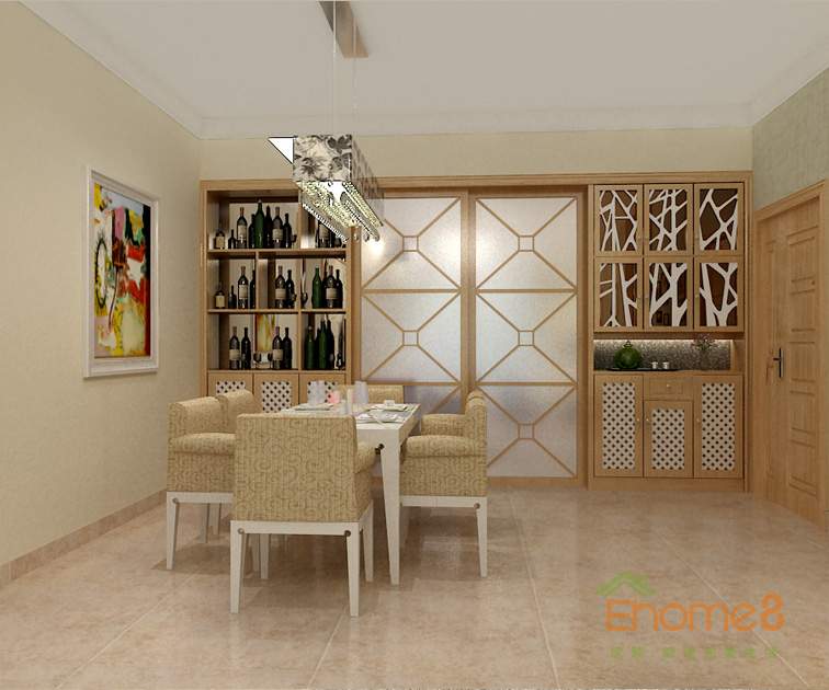 87㎡三房一廳現(xiàn)代簡約風格餐廳裝修效果圖1