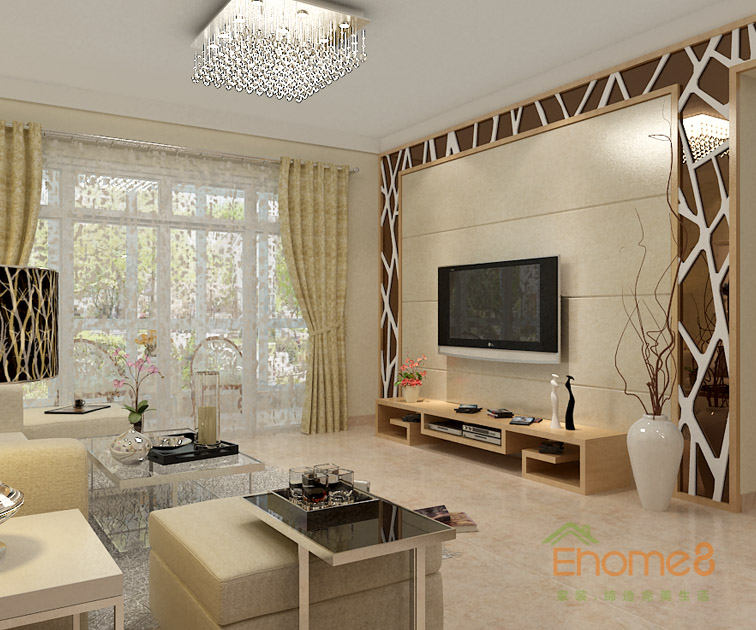 87㎡三房一廳現(xiàn)代簡約風格客廳裝修效果圖1