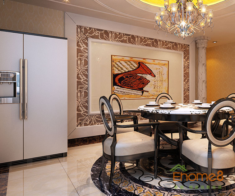 108㎡三房一廳法式風格餐廳吊燈餐桌裝修效果圖75