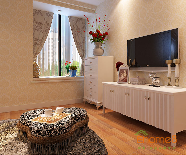 108㎡三房一廳法式風格主人房電視裝修效果圖