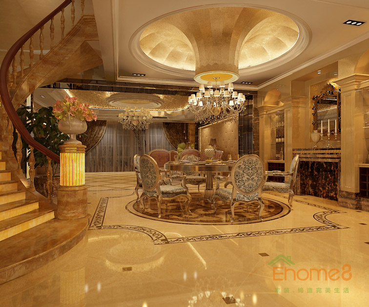 300㎡豪華別墅法式風(fēng)格大廳吊燈裝修效果圖