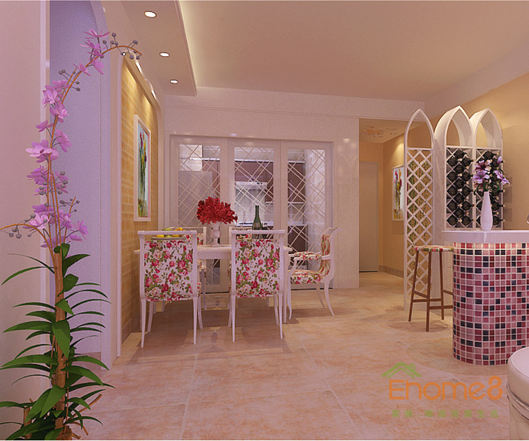 72㎡兩房一廳田園風(fēng)格餐廳裝修效果圖444