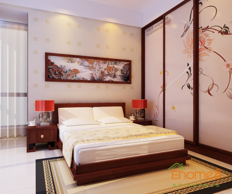 72㎡兩房一廳中式原木風格臥室裝修效果圖55