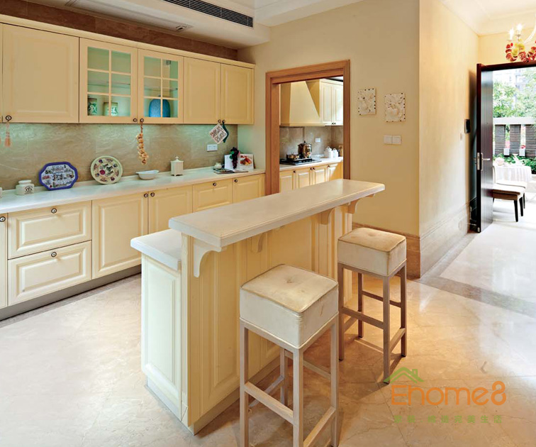 227㎡別墅歐洲花園風(fēng)格廚房吧臺(tái)裝修效果圖