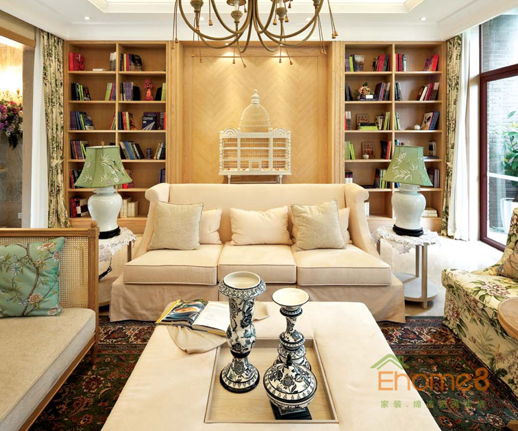 227㎡別墅歐洲花園風(fēng)格客廳背景墻裝修效果圖