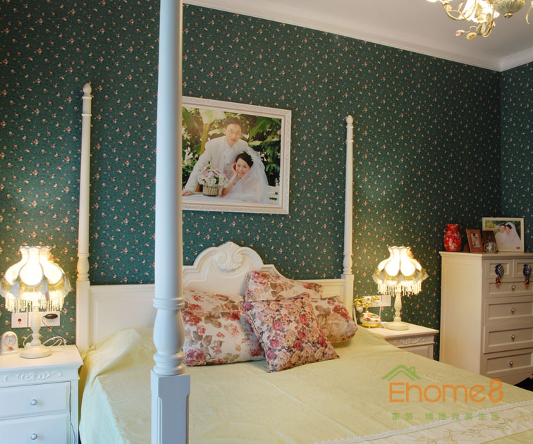 93㎡三房一廳田園風(fēng)格婚房裝修效果圖