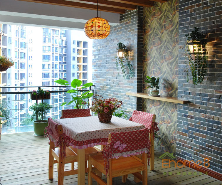 93㎡三房一廳田園風(fēng)格陽(yáng)臺(tái)裝修效果圖