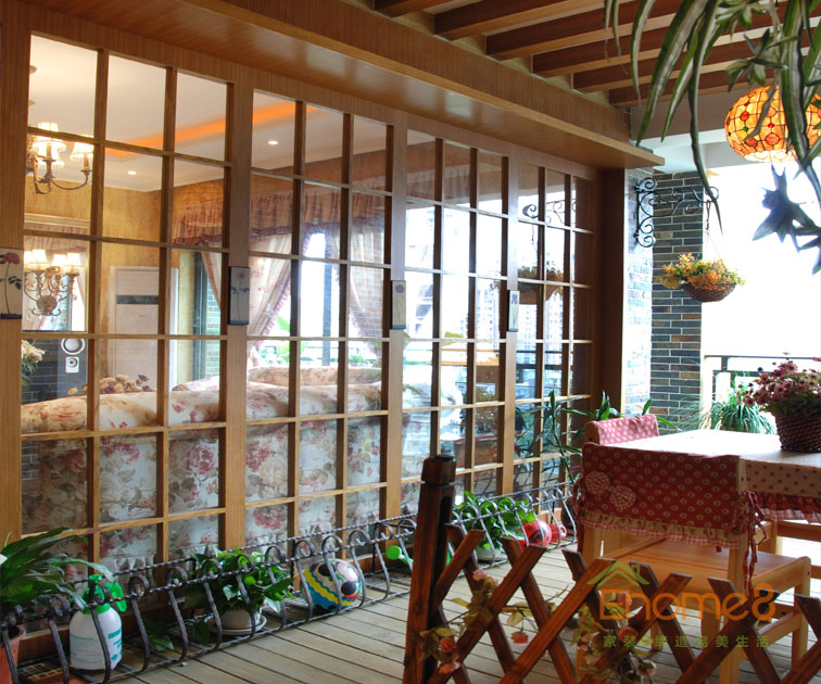 93㎡三房一廳田園風(fēng)格陽(yáng)臺(tái)裝修效果圖97964