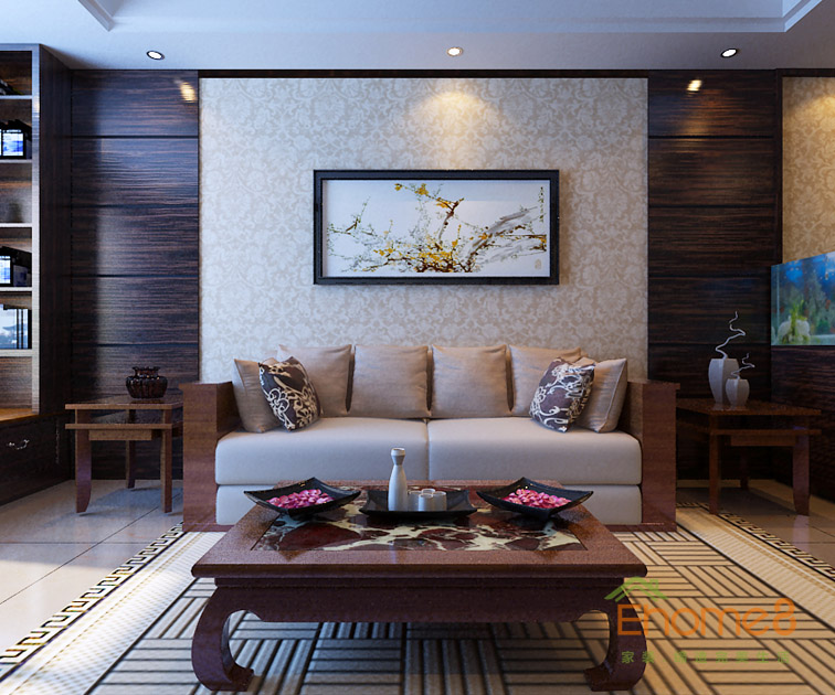 42㎡小戶型中式原木風(fēng)格客廳裝修效果圖963