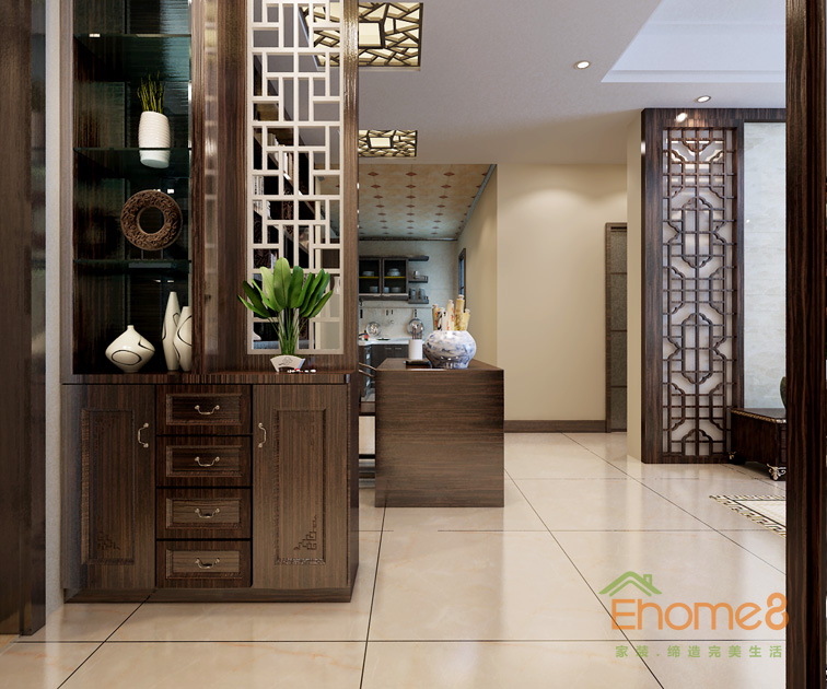 42㎡小戶型中式原木風(fēng)格入戶玄關(guān)裝修效果圖