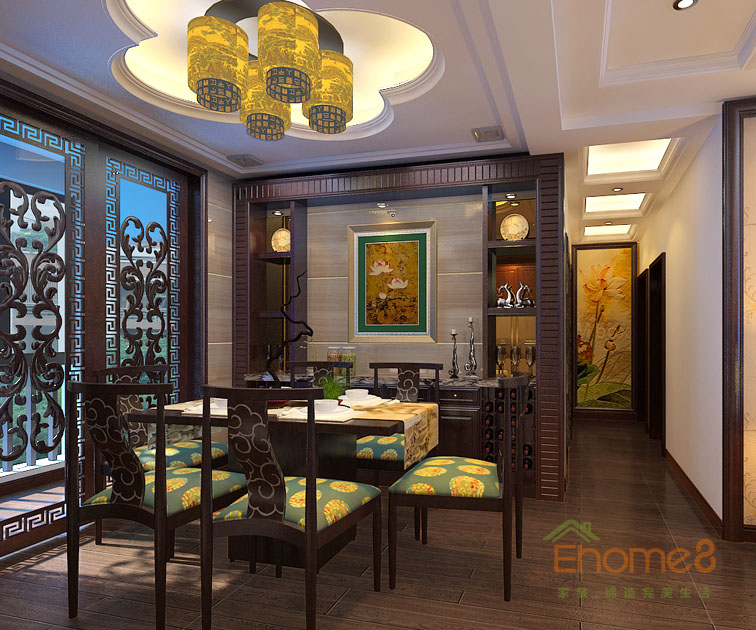 93㎡三房一廳中式原木風(fēng)格餐廳裝修效果圖