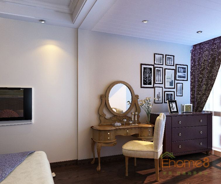 93㎡三房一廳中式原木風(fēng)格次臥梳妝臺(tái)裝修效果圖