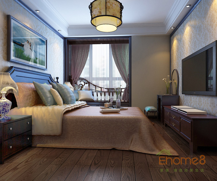 93㎡三房一廳中式原木風(fēng)格主臥裝修效果圖123654