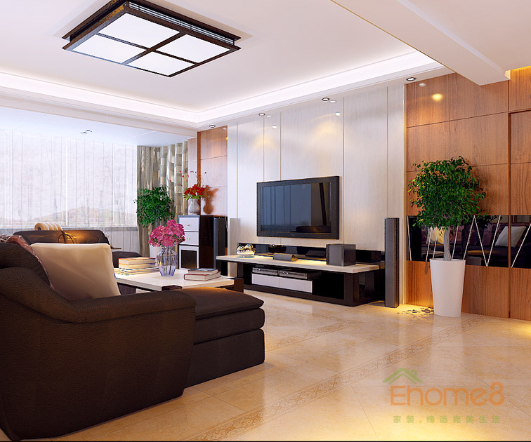 119㎡三房一廳中式風格客廳全景裝修效果圖