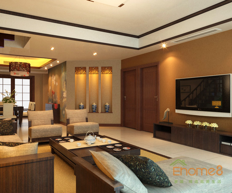 179㎡復(fù)式中式簡約風格客廳全景裝修效果圖