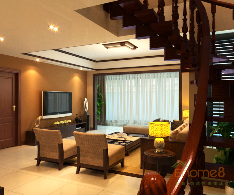 179㎡復(fù)式中式簡約風格樓道裝修效果圖