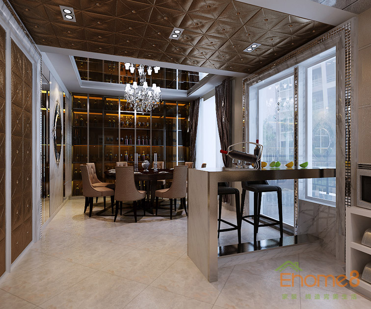 142㎡躍層美式風格餐廳吧臺裝修效果圖.jpg