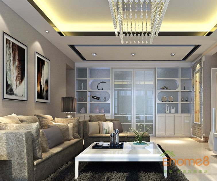 71㎡兩房一廳美式風(fēng)格客廳沙發(fā)裝修效果圖