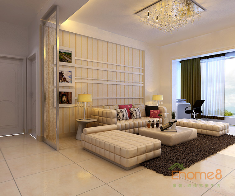 71㎡兩房一廳現代風格客廳家具裝修效果圖