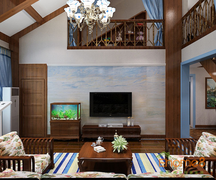 168㎡躍層地中海原木風(fēng)格客廳背景墻裝修效果圖.jpg
