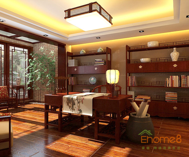 112㎡三房一廳中式原木風格書房裝修效果圖.jpg