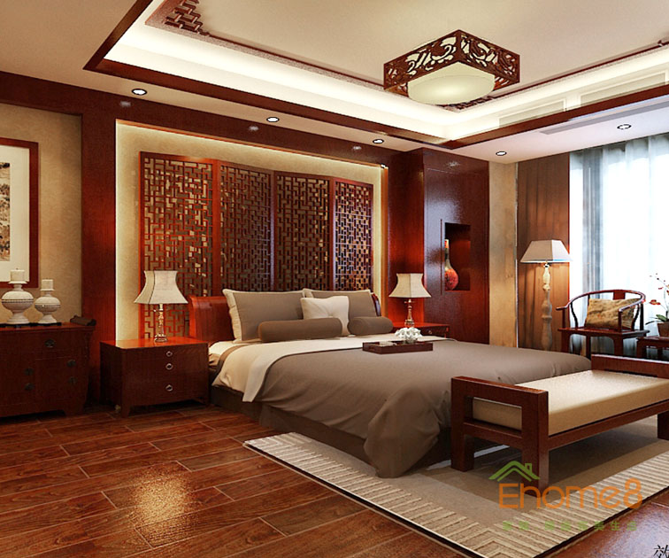 112㎡三房一廳中式原木風格主人房裝修效果圖.jpg
