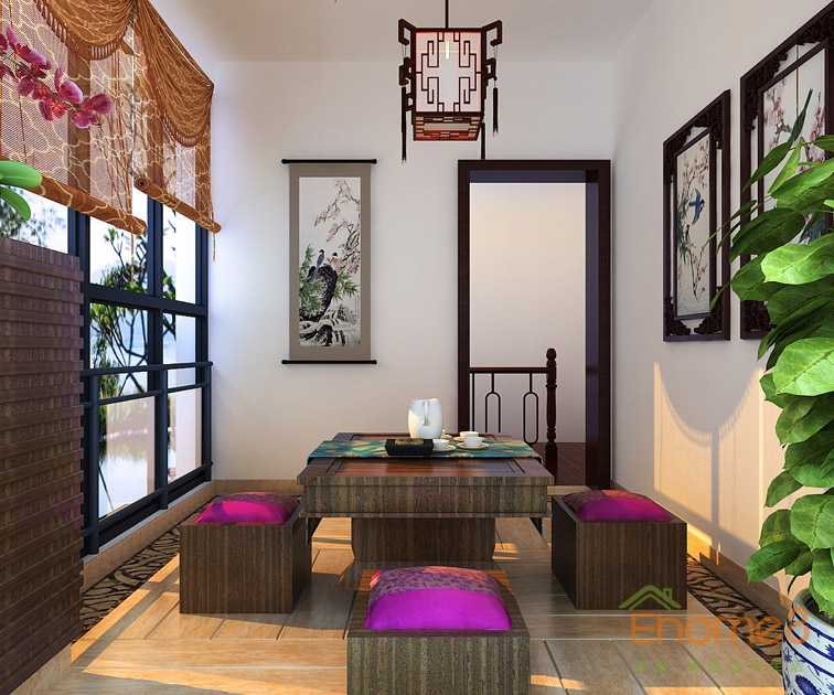 160㎡躍層中式風(fēng)格休閑處裝修效果圖