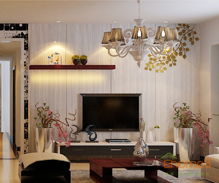106㎡兩房一廳現代簡約風格客廳吊燈裝修效果圖