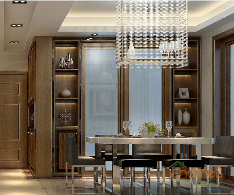 108㎡三房一廳美式風格餐廳吊燈裝修效果圖.jpg