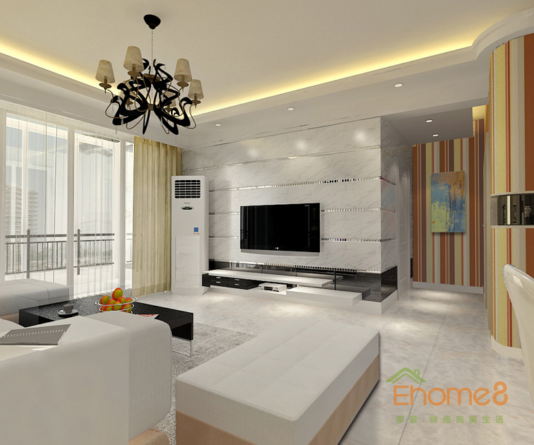 78㎡兩房一廳美式風(fēng)格客廳全景裝修效果圖