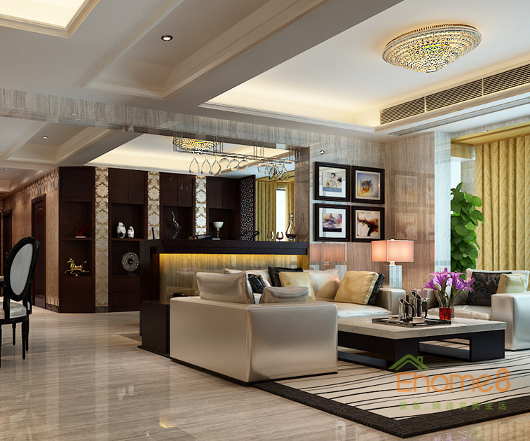 98㎡三房一廳歐式風(fēng)格客廳沙發(fā)裝修效果圖