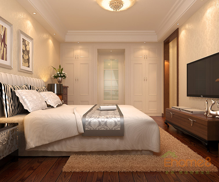 80㎡兩房一廳中西結(jié)合風(fēng)格主人房全景裝修效果圖