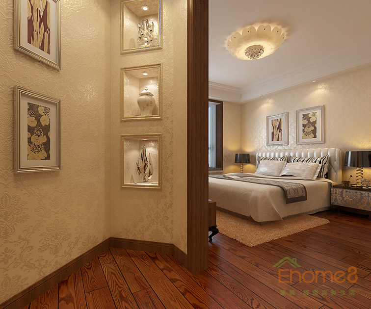 80㎡兩房一廳中西結(jié)合風(fēng)格主人房一角裝修效果圖