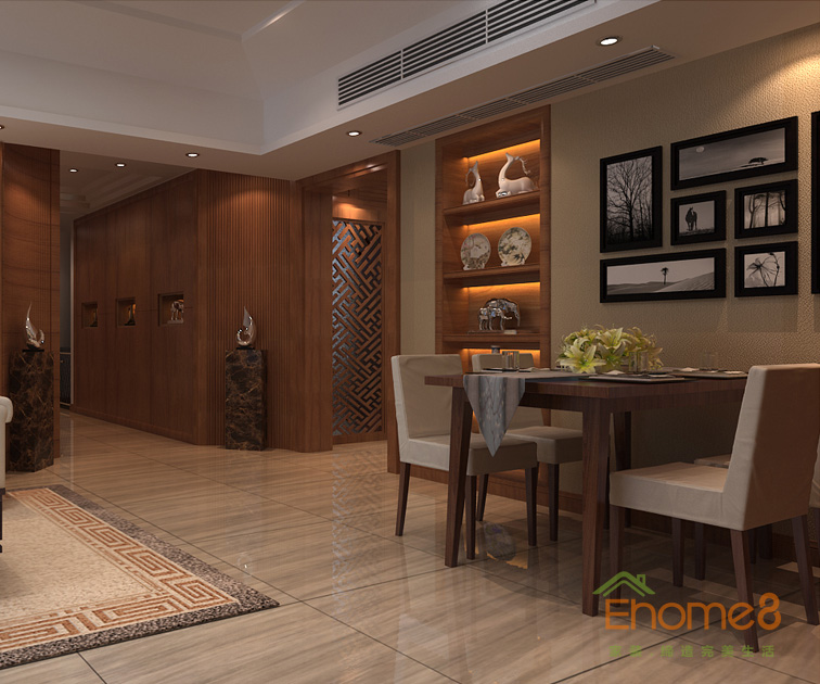 99㎡三房一廳中式優雅風格餐廳裝修效果圖