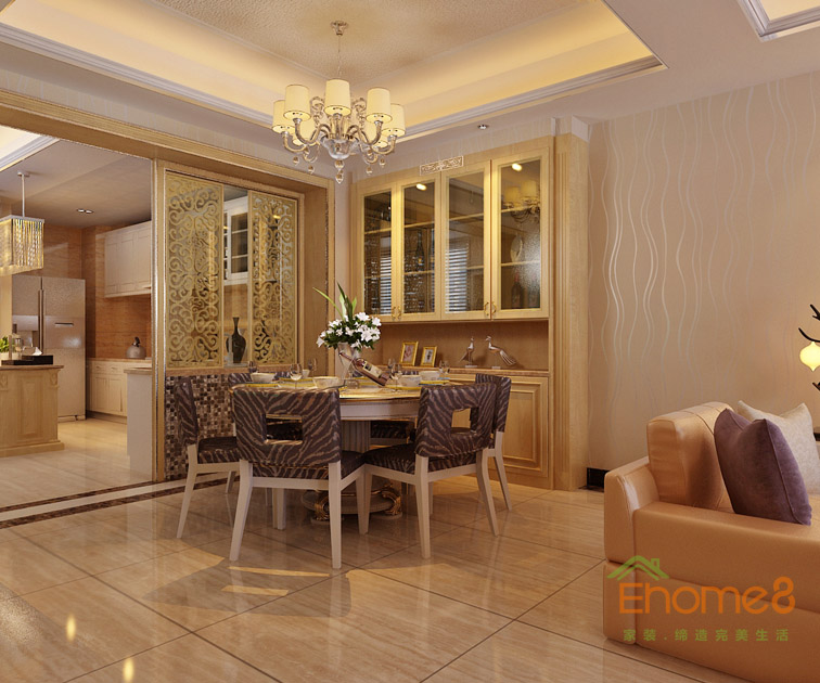 99㎡三房一廳現(xiàn)代中式風(fēng)格餐廳裝修效果圖